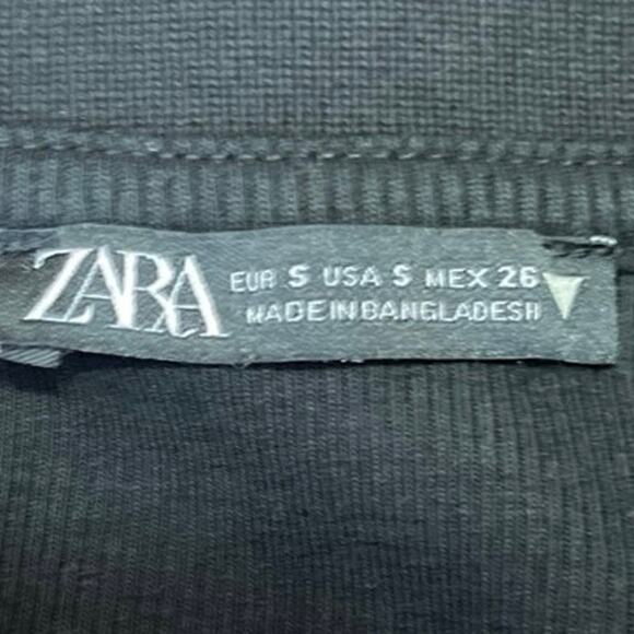 Zara Black Rib Knit Long Sleeve Collar V-Neck Mini Bodycon Polo Sweater Dress S - Picture 4 of 5